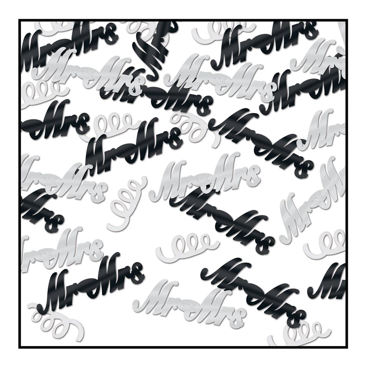 6 Pack Bulk Mr/Mrs Wedding Confetti - black/silver (0.5 Oz/Pkg)